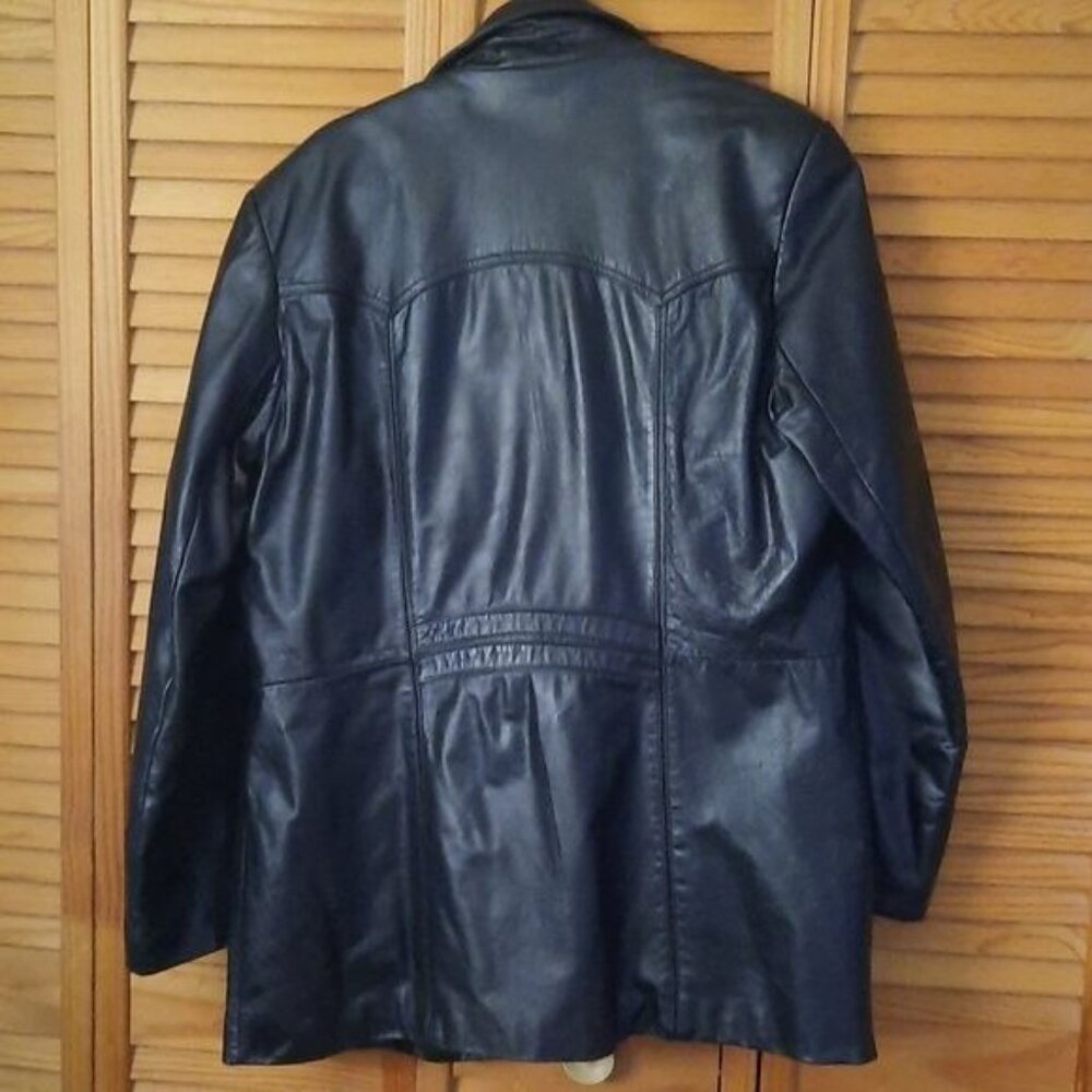 Berman Black Heavy Weight 3 Button 4 Pocket Leather Blazer Jacket Size 44 - Picture 2 of 11